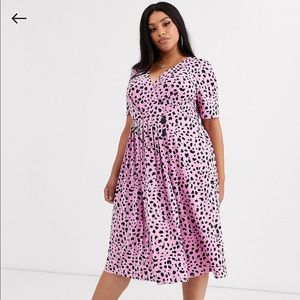 ASOS Pleated midi dress with pink and black animal print | Size 16